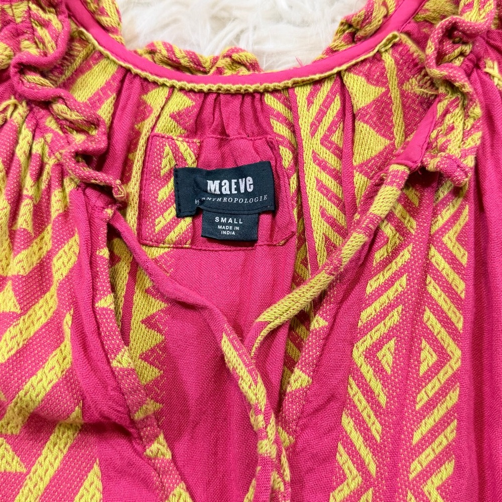 Anthropologie Maeve Dominique Tunic Dress pink yellow Geometric Boho Silhouette - Picture 5 of 15